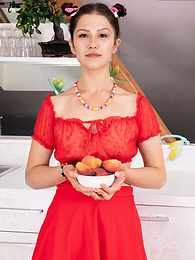 CrocoBabes presents: Slim teen girl poses in sexy red outfit and takes it off to present her tits, ass and pussy